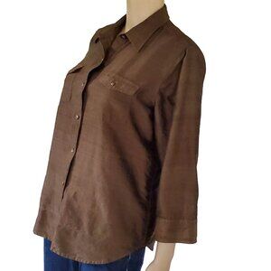 Lauren Ralph Lauren Blouse Shirt Women's M Dark Green Button Pockets 100% Silk